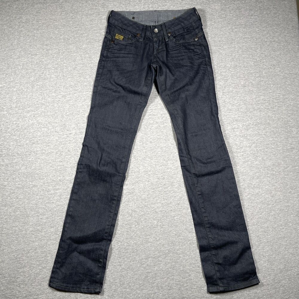 G-Star Raw Jeans Womens 26 Blue Straight Slim High Rise Dark Wash Made In Italy